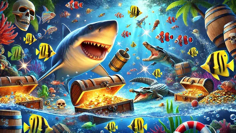 Visual permainan arcade tembak ikan di perangkat mobile