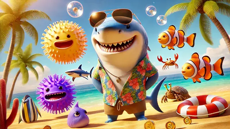 Layar permainan tembak ikan dengan meriam dan efek visual